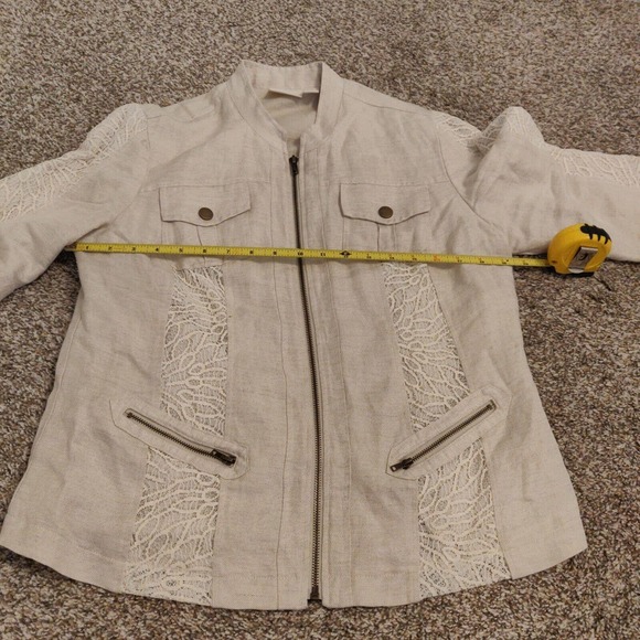 Chico's Women Full Zip Linen Jacket Lace Detailing Ivory Size 1 Long Sleeve - Picture 6 of 6